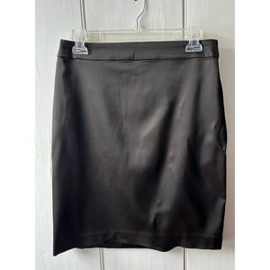 Tadashi Shoji women's black shiny pencil stretch skirt size 8 satin